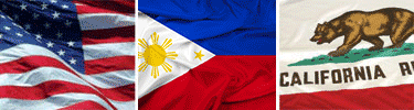 United States, Philippines and California flags displayed side by side.