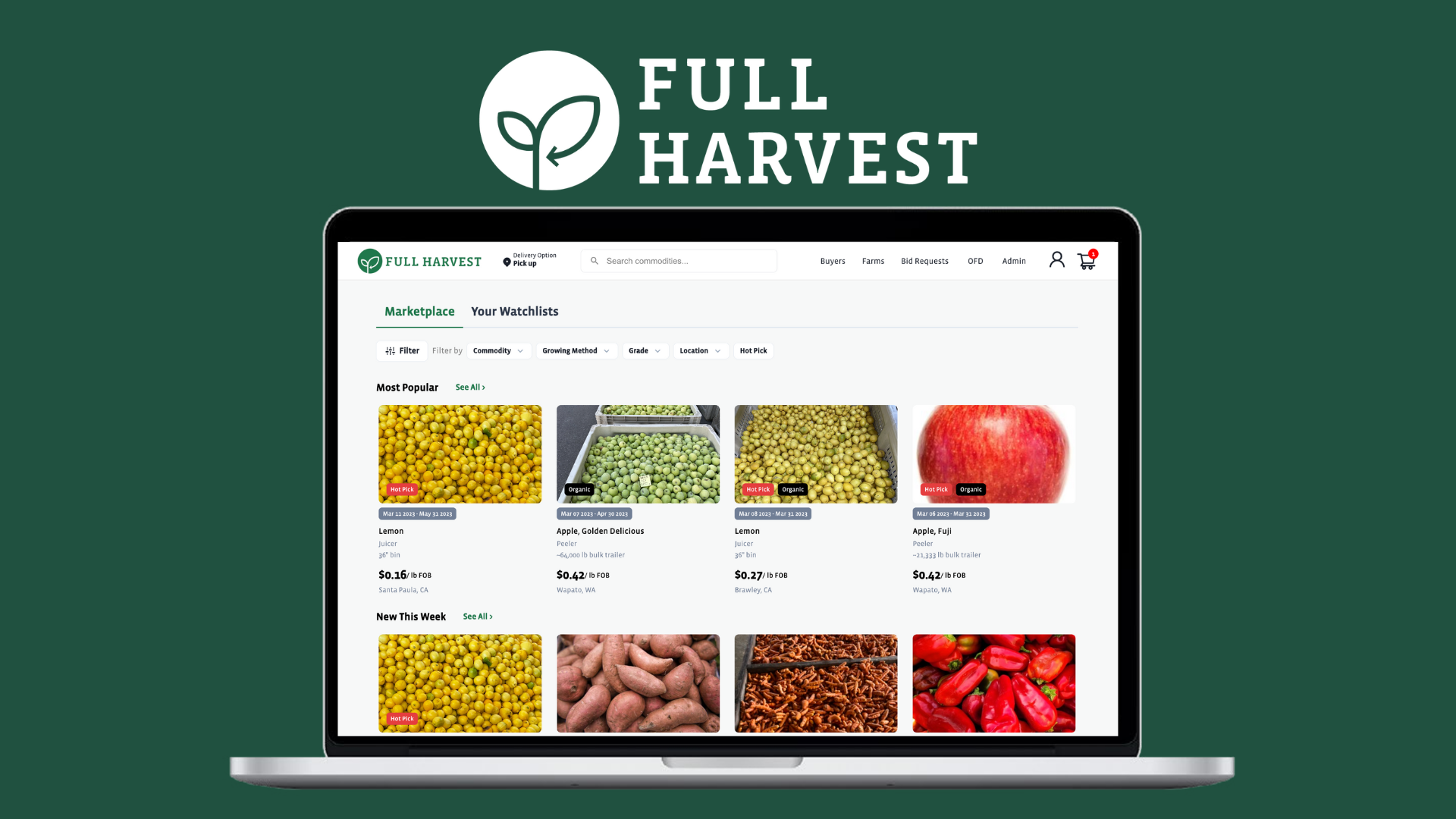 Laptop shows part of the Full Harvest marketplace. Photo Courtesy of Full Harvest
