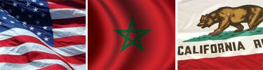 United States, Morocco and California flags displayed side by side.