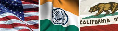 United States, India and California flags displayed side by side.