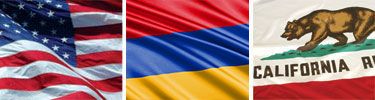 United States, Armenia and California flags displayed side by side.