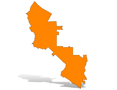 Orange silhouette map of Los Altos with a drop shadow.