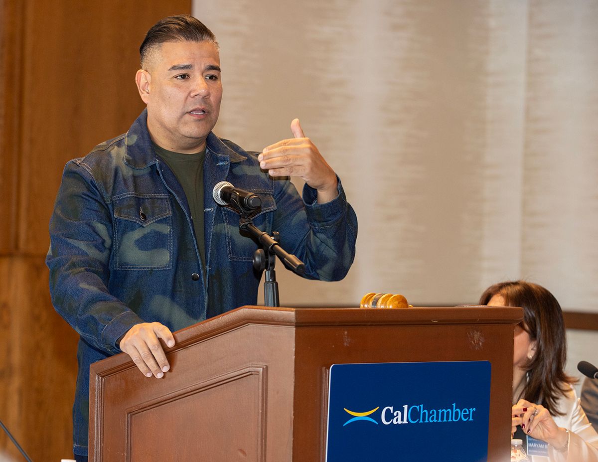 California Insurance Commissioner Ricardo Lara speaks to the CalChamber Board of Directors