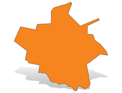 Orange silhouette map of East Palo Alto with a gray drop shadow.