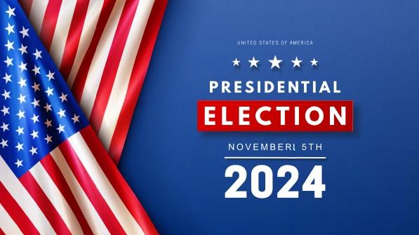 Presidential Election November 5th 2024 graphic beside a United States flag.