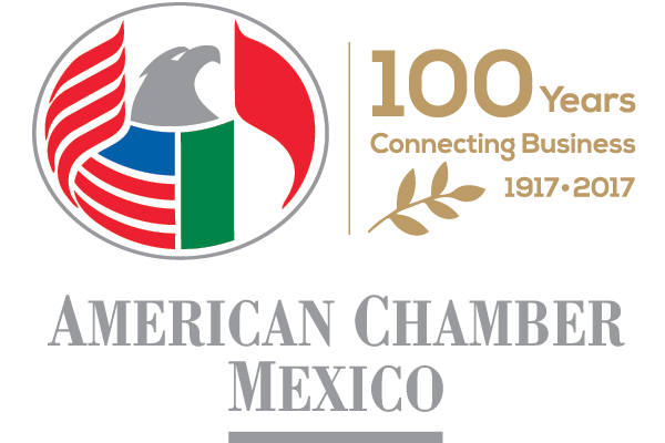 American Chamber Mexico centennial logo reading '100 Years Connecting Business 1917–2017.'