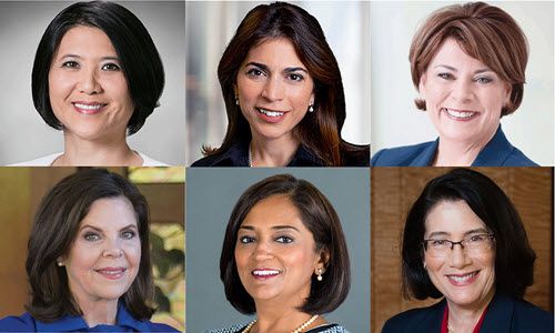 A two-by-three collage of six women's professional headshots.