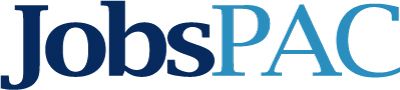 JobsPAC wordmark with Jobs in dark blue and PAC in light blue.