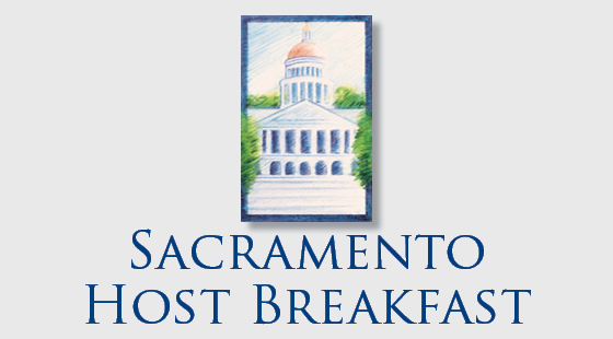 Sacramento Host Breakfast logo with a watercolor illustration of the Capitol building.