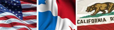 United States, Panama and California flags displayed side by side.