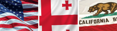 United States, Georgia and California flags displayed side by side.