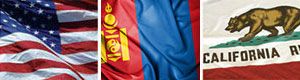 United States, Mongolia and California flags displayed side by side.