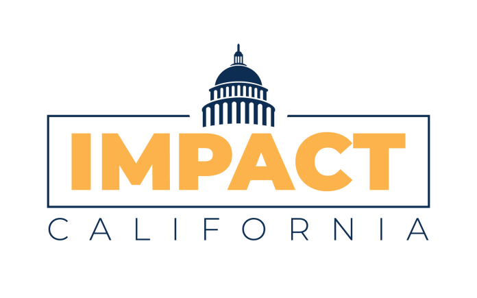 Impact California logo with gold IMPACT lettering and a blue Capitol dome.