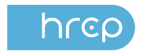 White hrcp lettering inside a light blue rounded-ended shape.