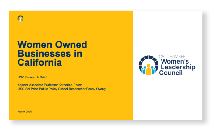 Women Owned Businesses in California research brief cover beside the CalChamber Women’s Leadership Council logo.