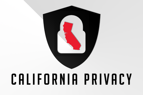 California Privacy graphic with a red California silhouette inside a white lock on a black shield.