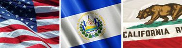 United States, El Salvador and California flags displayed side by side.