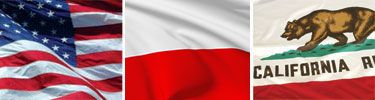 United States, Poland and California flags displayed side by side.