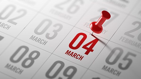 A red pushpin marks March 4 on a calendar.