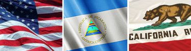 United States, Nicaragua and California flags displayed side by side.