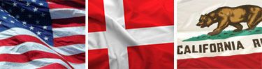 United States, Denmark and California flags displayed side by side.