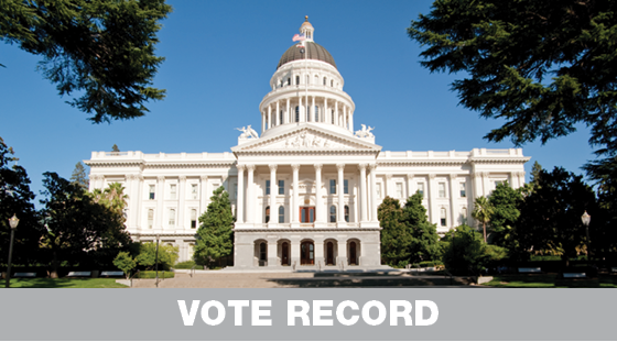 The California State Capitol beneath a clear sky with Vote Record lettering below.