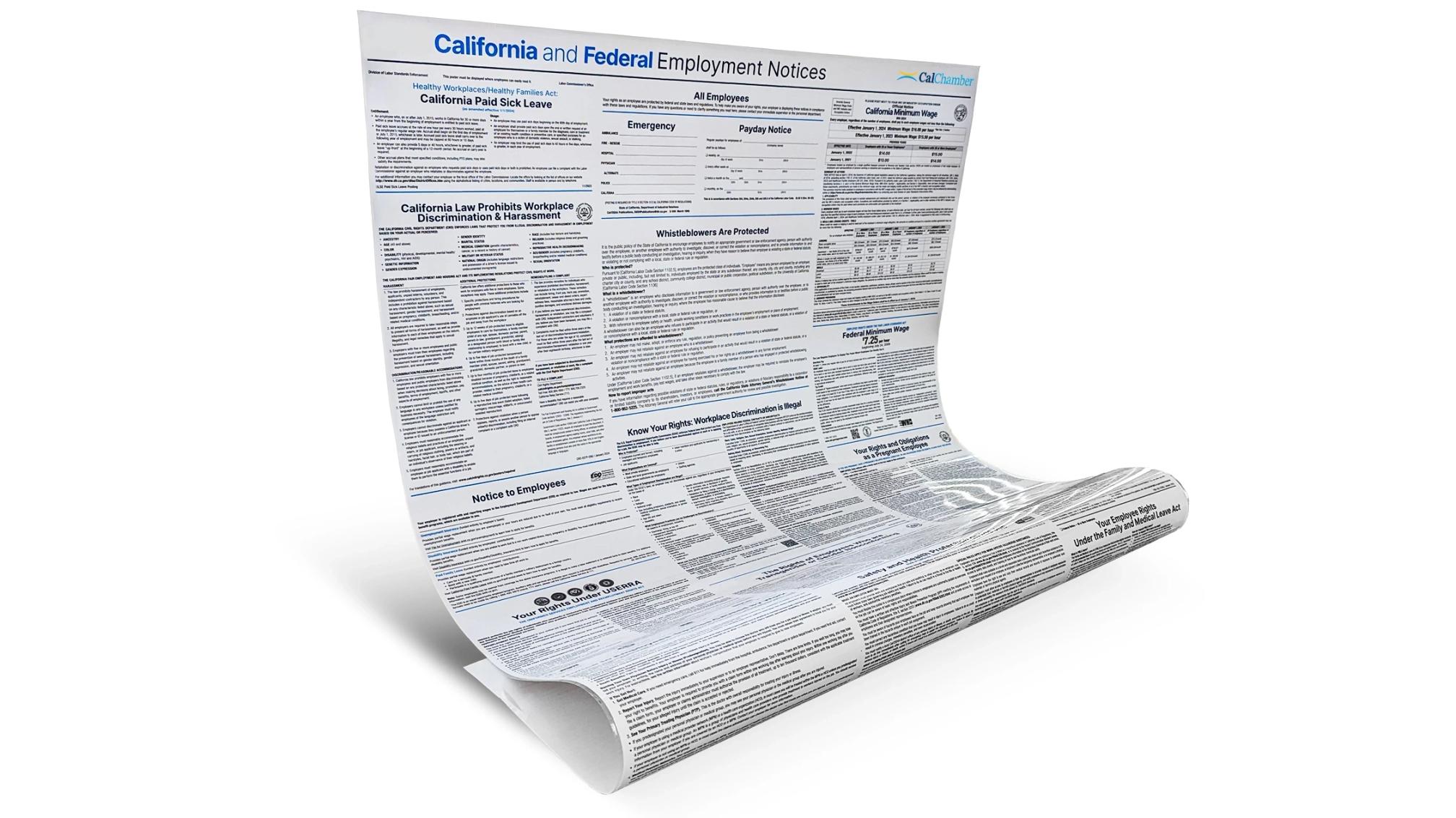 Curled California and Federal Employment Notices poster.