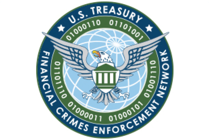 U.S. Treasury Financial Crimes Enforcement Network seal with an eagle over a globe and shield.