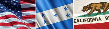 United States, Honduras and California flags displayed side by side.
