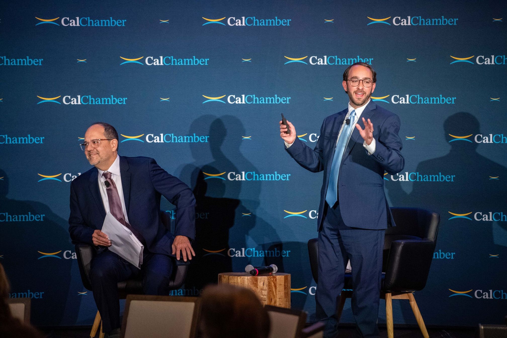 Presenting results of the People’s Voice 2025, CalChamber 11th annual survey of California voter attitudes, on October 29 are James Fisfis (left), president and founder, Pathfinder Strategic, and Adam Rosenblatt, partner, Bold Decision.