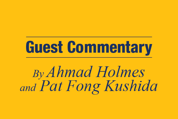 Guest Commentary by Ahmad Holmes and Pat Fong Kushida lettering on yellow.
