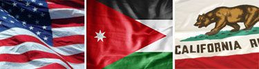 United States, Jordan and California flags displayed side by side.