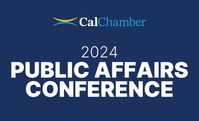 CalChamber graphic reading '2024 Public Affairs Conference' on a dark blue background.