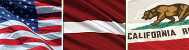 United States, Latvia and California flags displayed side by side.