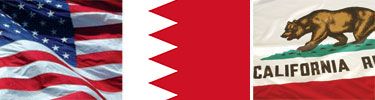 United States, Bahrain and California flags displayed side by side.