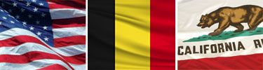 United States, Belgium and California flags displayed side by side.