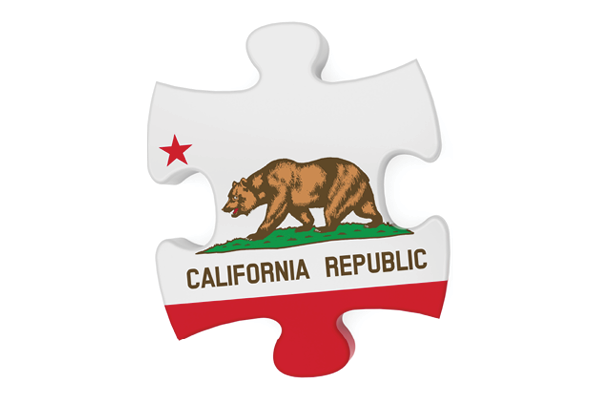 A jigsaw puzzle piece printed with the California Republic flag.