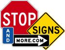 Stop Signs and More logo combining a red stop sign, yellow signs diamond and black directional arrow.