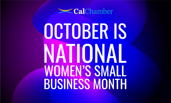 CalChamber graphic reading October Is National Women’s Small Business Month on a purple and blue background.