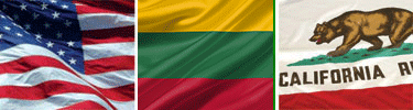 United States, Lithuania and California flags displayed side by side.