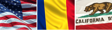 United States, Romania and California flags displayed side by side.