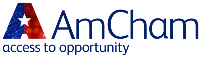 AmCham logo with a multicolored A emblem and the tagline Access to Opportunity.