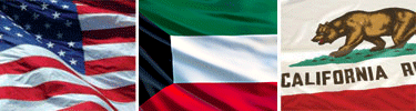 United States, Kuwait and California flags displayed side by side.