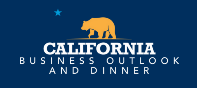 California Business Outlook and Dinner logo with a gold bear and blue star on a dark blue background.