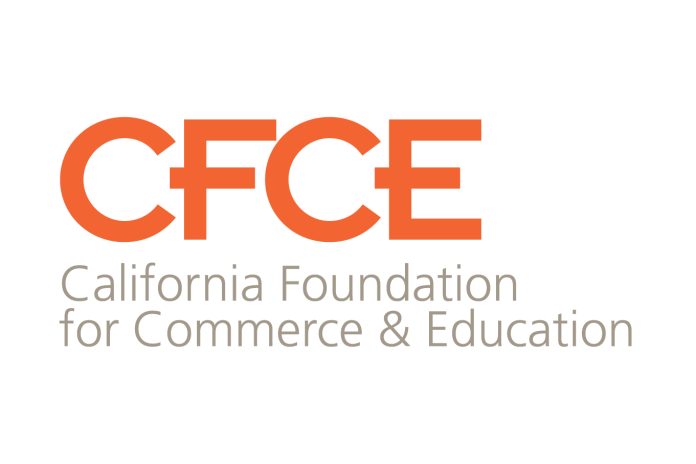 CFCE logo with the words California Foundation for Commerce & Education beneath orange lettering.