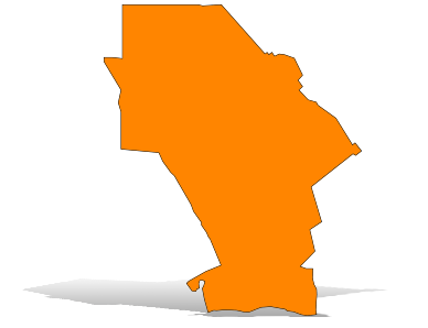 Orange silhouette map of El Cerrito with a drop shadow.