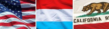 United States, Luxembourg and California flags displayed side by side.