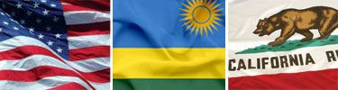 United States, Rwanda and California flags displayed side by side.