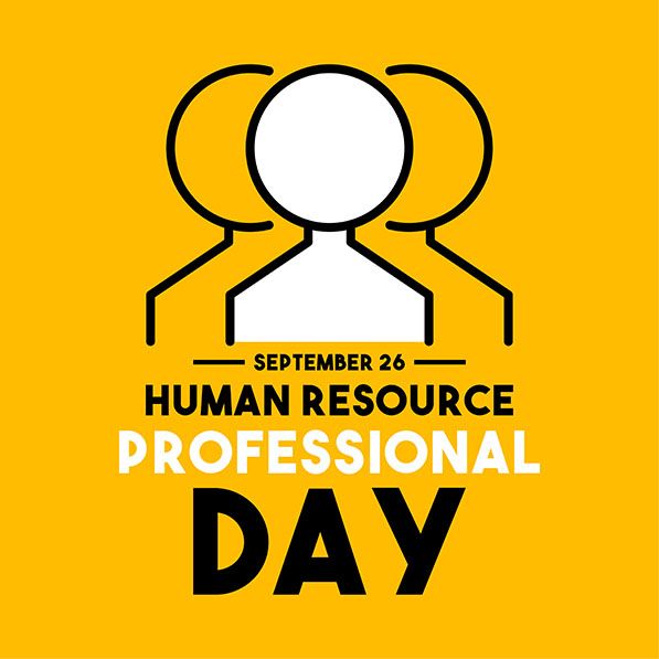 Yellow Human Resource Professional Day poster with three outlined people and the date September 26.