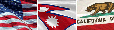 United States, Nepal and California flags displayed side by side.